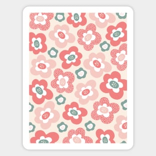 Funky Floral Pattern in Coral Pink and Blue Magnet